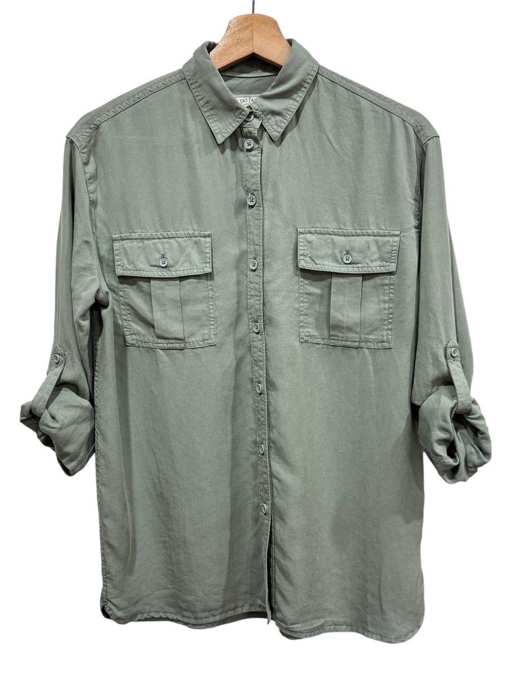 Fat Face Button-Down Shirt in Sage Green Size 4